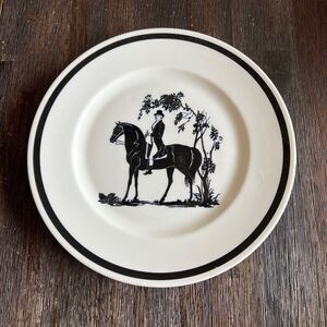 Man On Horse Early American Silhouettes White Black Plate Syracuse China 10.5 in